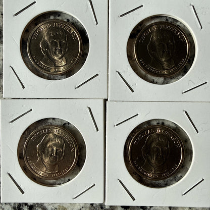 4 Pack Thomas Jefferson Presidential Dollar Liberty Reverse US Mint Coins