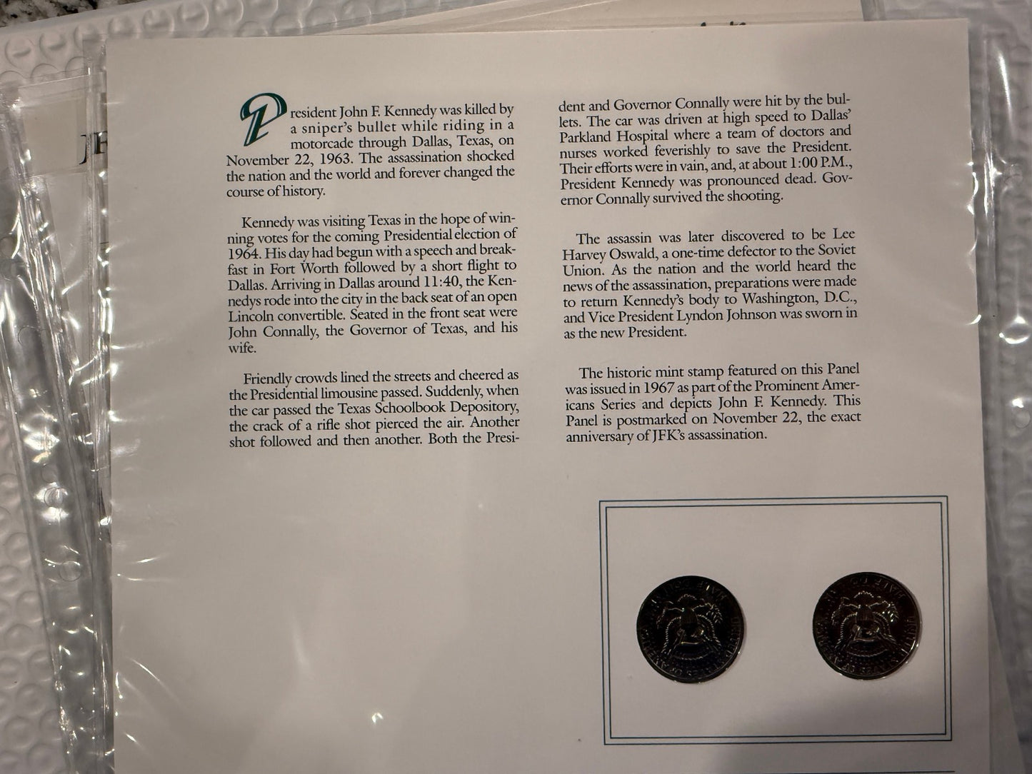 JFK Kennedy Stamp Coin Panel Collection 6 Pack Commemorative Set USA