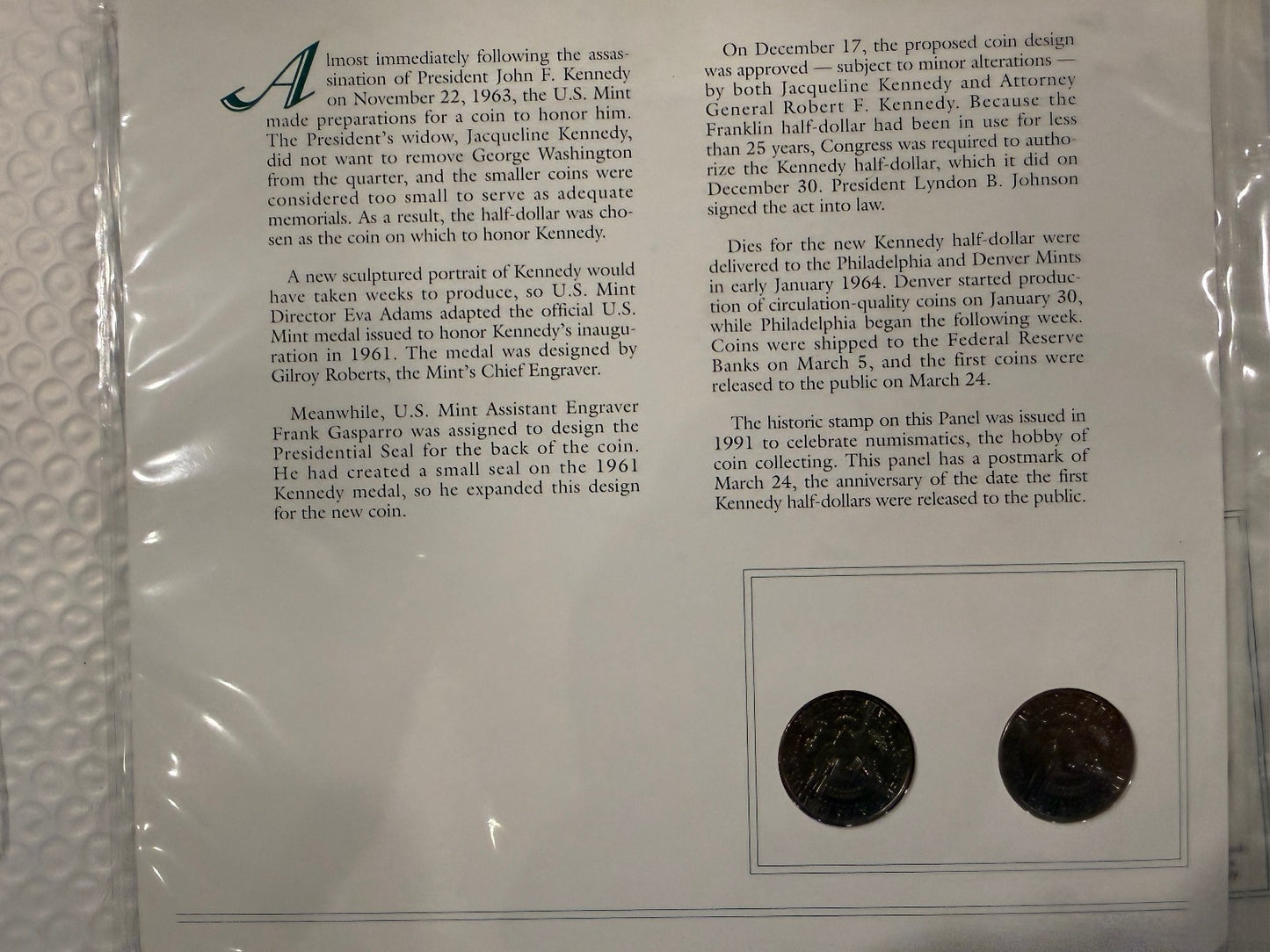 JFK Kennedy Stamp Coin Panel Collection 6 Pack Commemorative Set USA