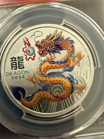 2024 Year of the Dragon 1/2 oz Silver MS70 PCGS Colorized Coin