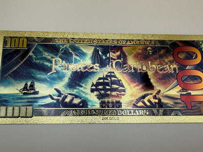 Pirates of the Caribbean Gold Foil $100 Bill Non Currency Collectible