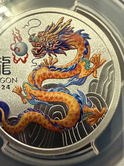 2024 Year of the Dragon 1/2 oz Silver MS70 PCGS Colorized Coin