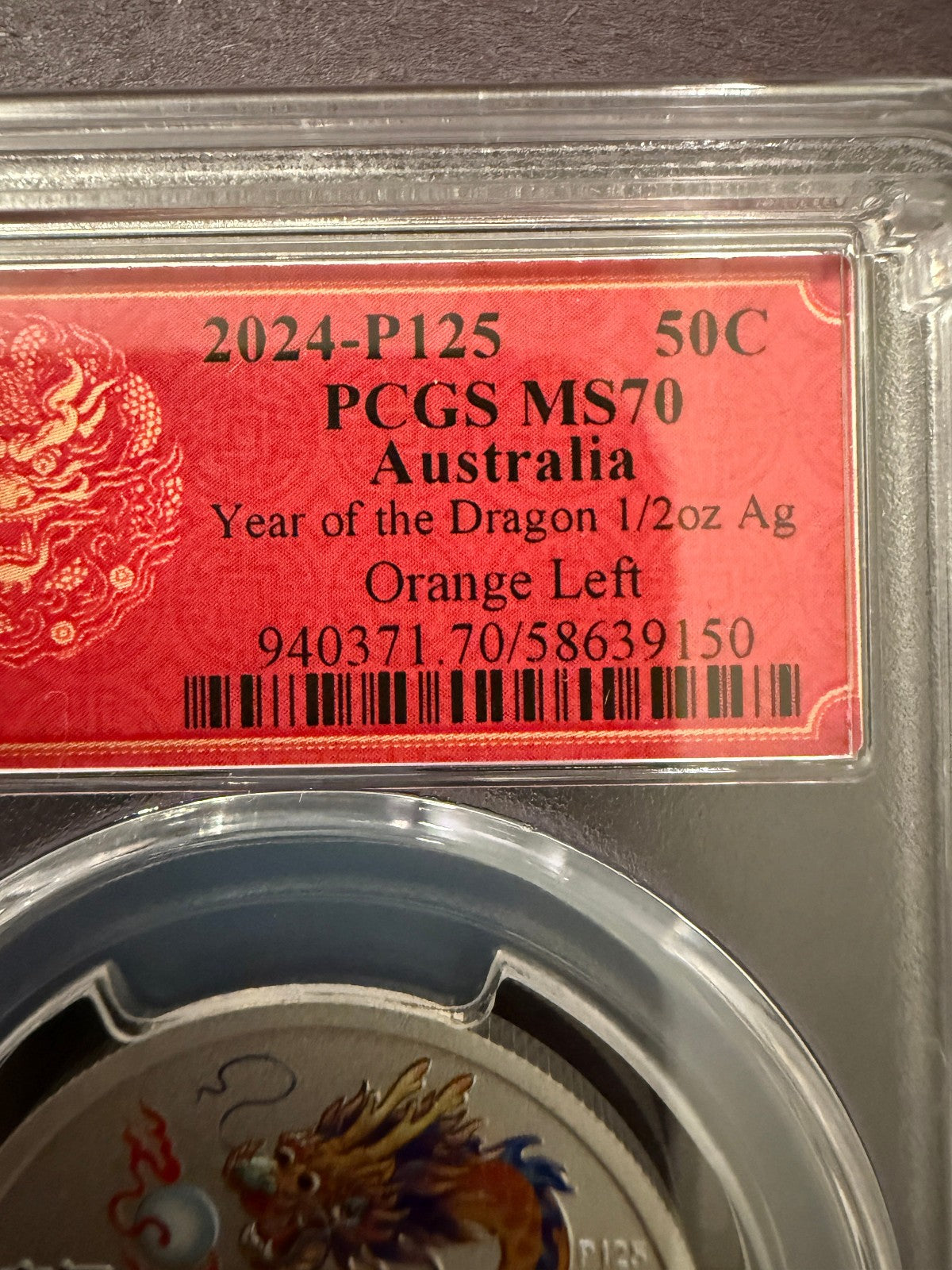 2024 Year of the Dragon 1/2 oz Silver MS70 PCGS Colorized Coin
