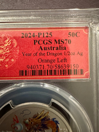 2024 Year of the Dragon 1/2 oz Silver MS70 PCGS Colorized Coin