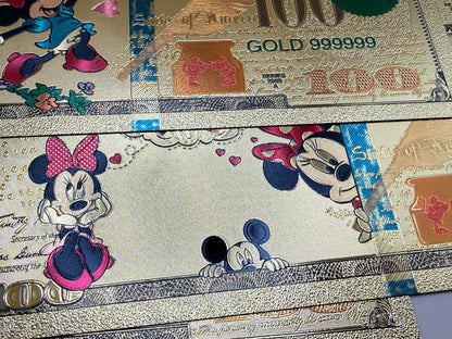 Disney Mickey Minnie 24K Gold Foil $100 Bills 8pc Set Not Legal Tender