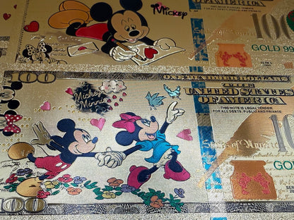 Disney Mickey Minnie 24K Gold Foil $100 Bills 8pc Set Not Legal Tender