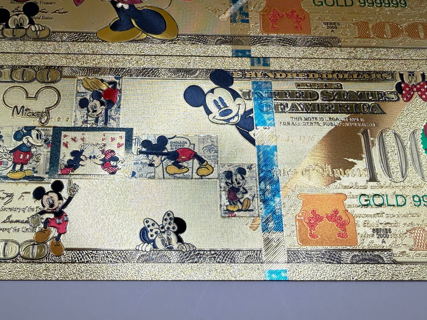 Disney Mickey Minnie 24K Gold Foil $100 Bills 8pc Set Not Legal Tender
