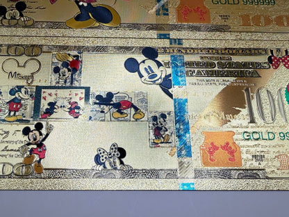 Disney Mickey Minnie 24K Gold Foil $100 Bills 8pc Set Not Legal Tender