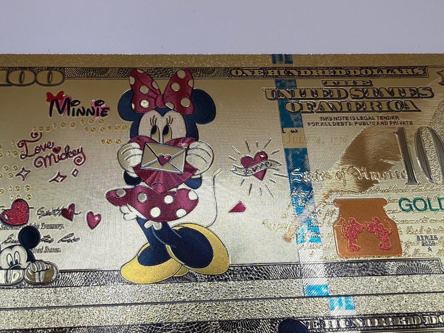 Disney Mickey Minnie 24K Gold Foil $100 Bills 8pc Set Not Legal Tender