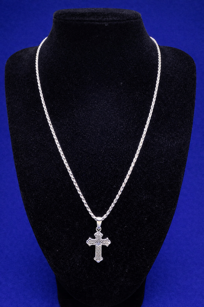 Sterling Silver 925 Rope Chain Necklace 18" With Silver Cross Pendant