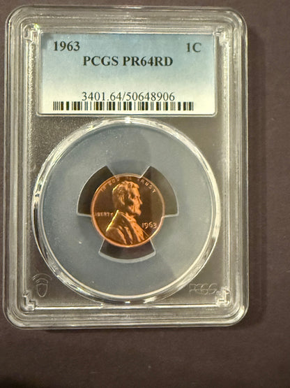 1963 Lincoln Cent Proof PCGS PR64RD Red Penny San Francisco Mint