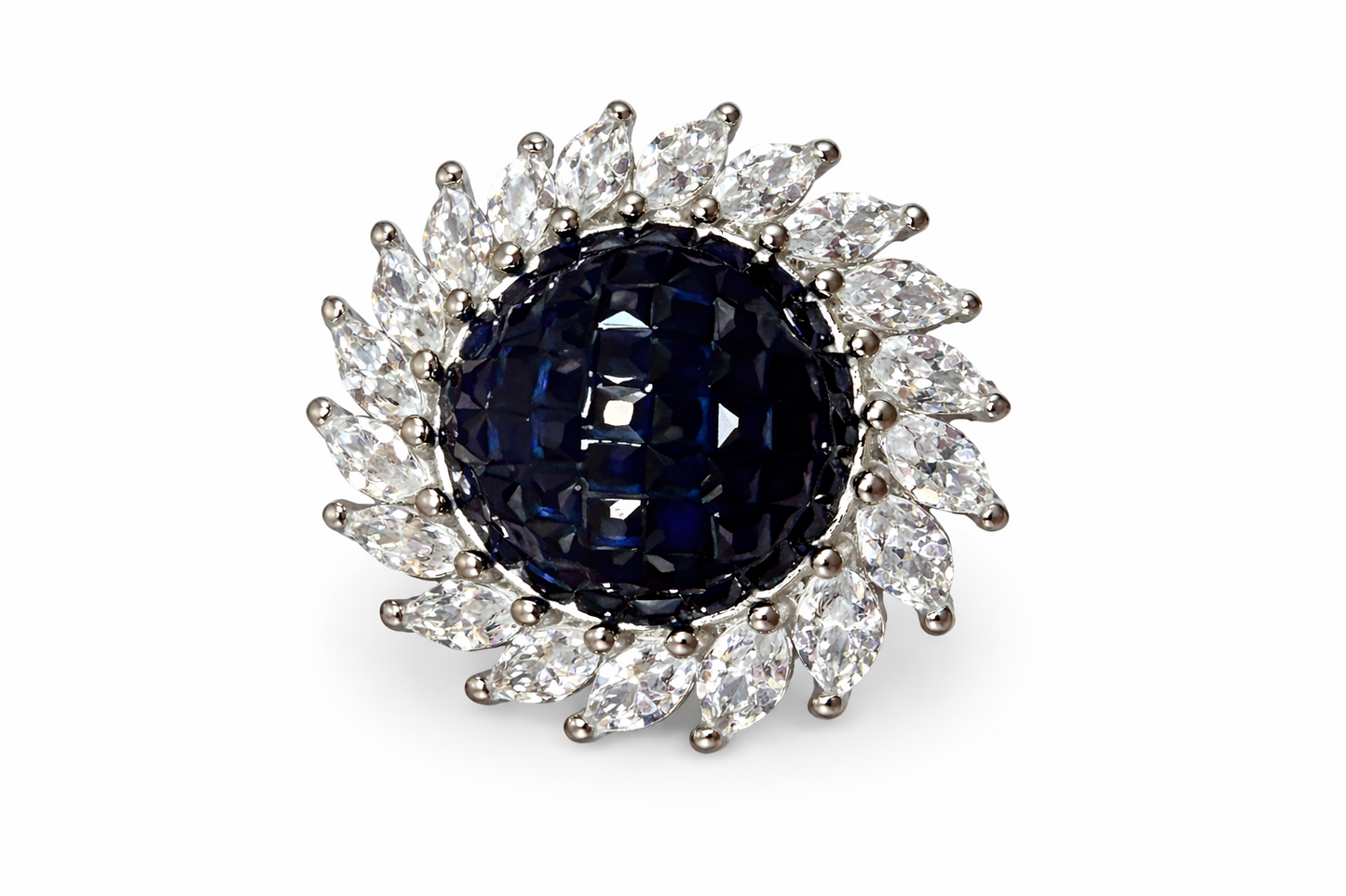 Sterling Silver 925 Blue CZ Halo Ring Size 6 Vintage Oval Statement Ring