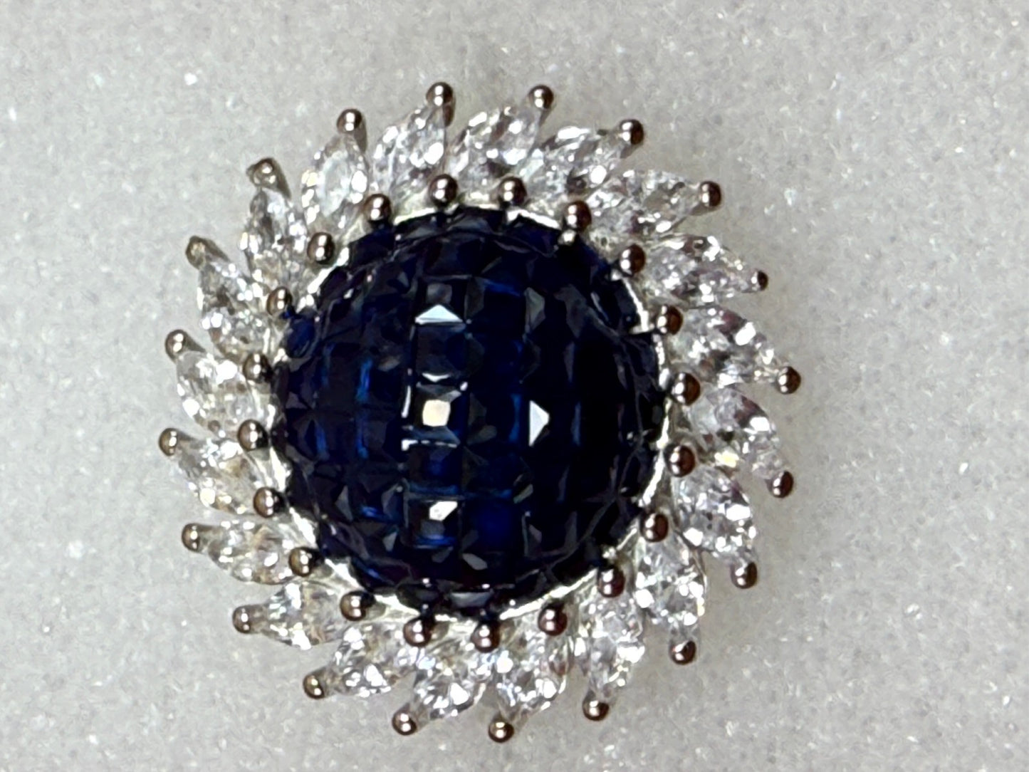 Sterling Silver 925 Blue CZ Halo Ring Size 6 Vintage Oval Statement Ring