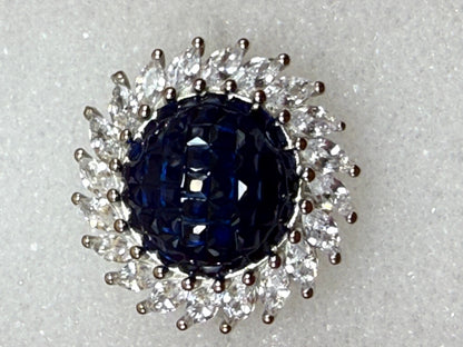 Sterling Silver 925 Blue CZ Halo Ring Size 6 Vintage Oval Statement Ring