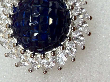 Sterling Silver 925 Blue CZ Halo Ring Size 6 Vintage Oval Statement Ring