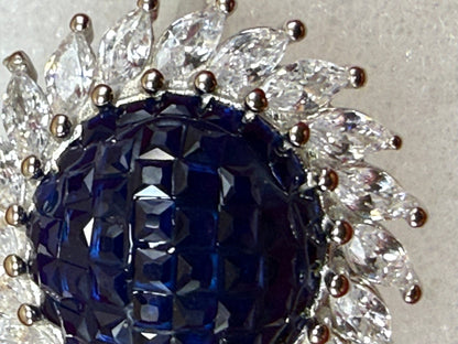 Sterling Silver 925 Blue CZ Halo Ring Size 6 Vintage Oval Statement Ring