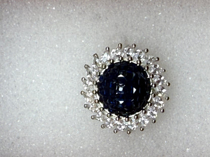 Sterling Silver 925 Blue CZ Halo Ring Size 6 Vintage Oval Statement Ring