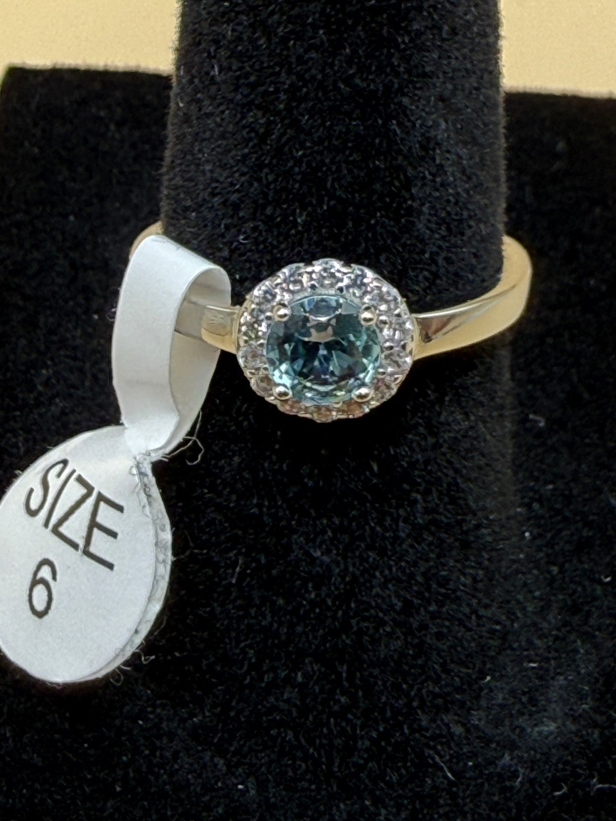 Sterling Silver 925 Blue Green CZ Halo Ring Size 6 Round Cut Stone