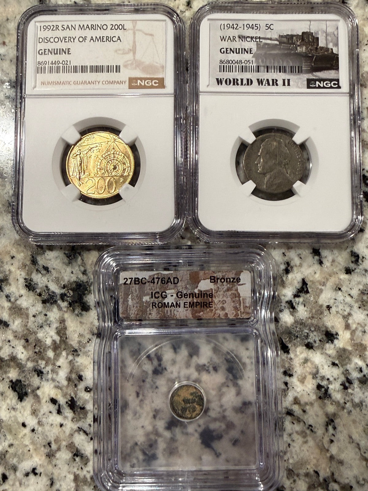 1992R San Marino 200 Lire Discovery of America NGC Genuine WWII Dates