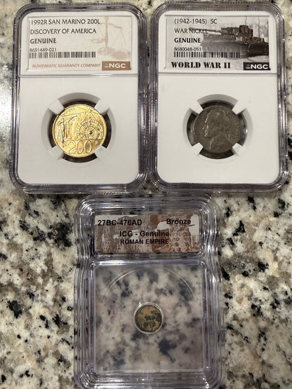 1992R San Marino 200 Lire Discovery of America NGC Genuine WWII Dates