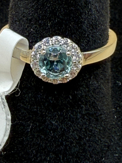 Sterling Silver 925 Blue Green CZ Halo Ring Size 6 Round Cut Stone