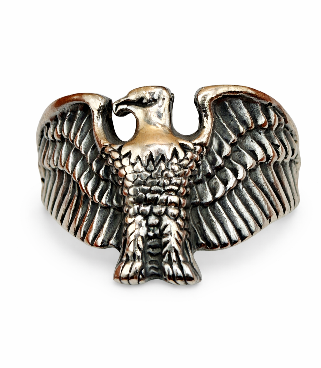 Sterling Silver 925 Bald Eagle Ring Size 9 Spread Wing Men's Statement Ring