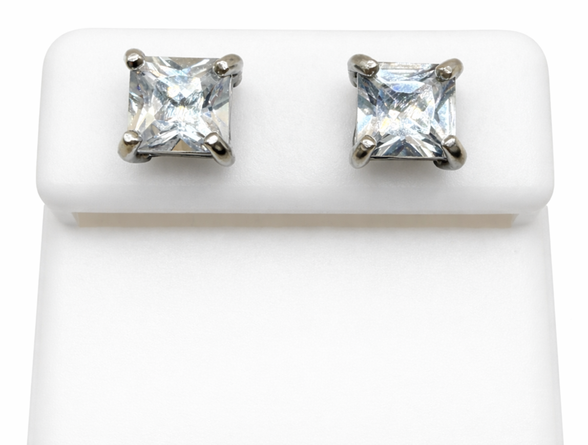 925 Sterling Silver Princess Cut Moissanite Stud Earrings 8mm Square