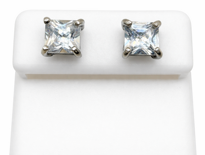 925 Sterling Silver Princess Cut Moissanite Stud Earrings 8mm Square