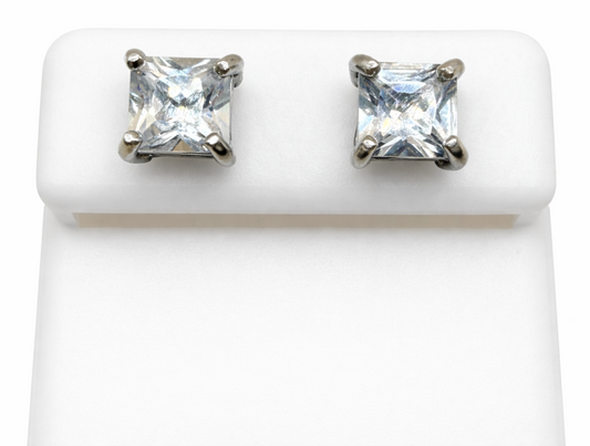 925 Sterling Silver Princess Cut Moissanite Stud Earrings 8mm Square