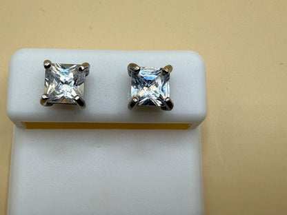 925 Sterling Silver Princess Cut Moissanite Stud Earrings 8mm Square