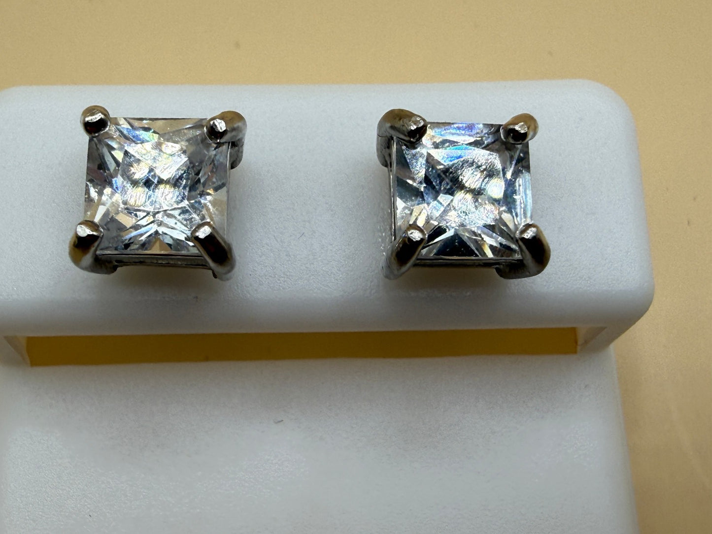 925 Sterling Silver Princess Cut Moissanite Stud Earrings 8mm Square