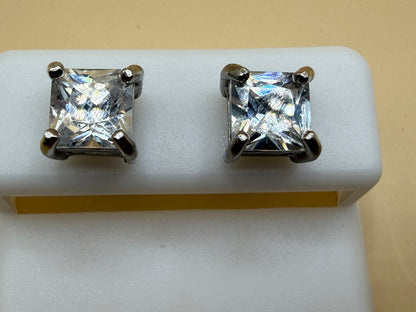 925 Sterling Silver Princess Cut Moissanite Stud Earrings 8mm Square
