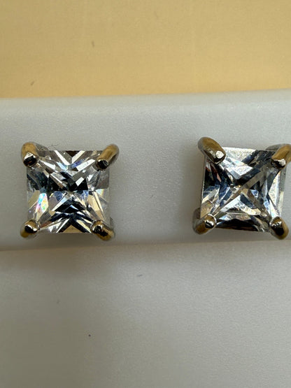 925 Sterling Silver Princess Cut Moissanite Stud Earrings 8mm Square