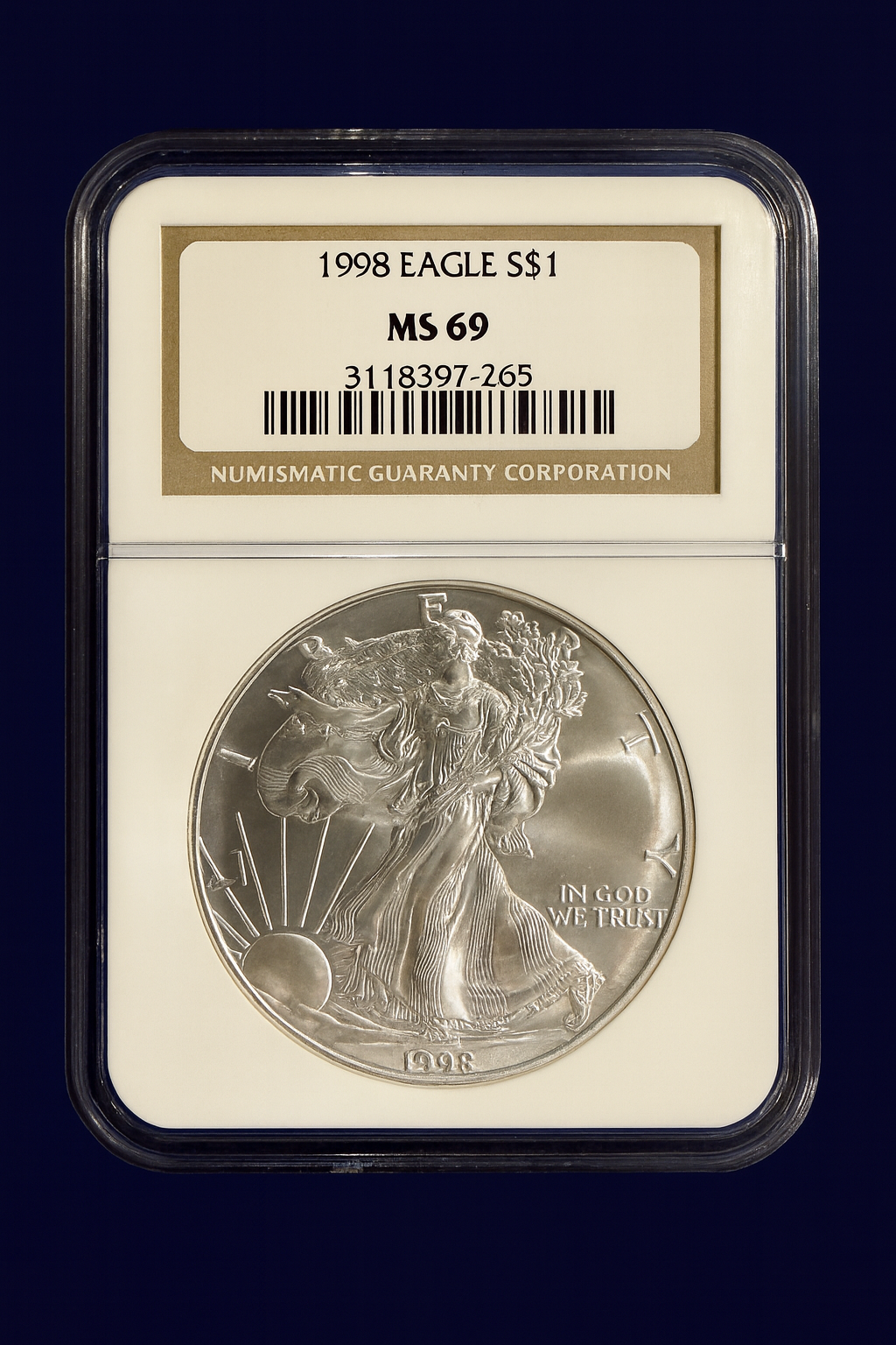 1998 American Silver Eagle NGC MS69 Brilliant Uncirculated .999 Silver Coin