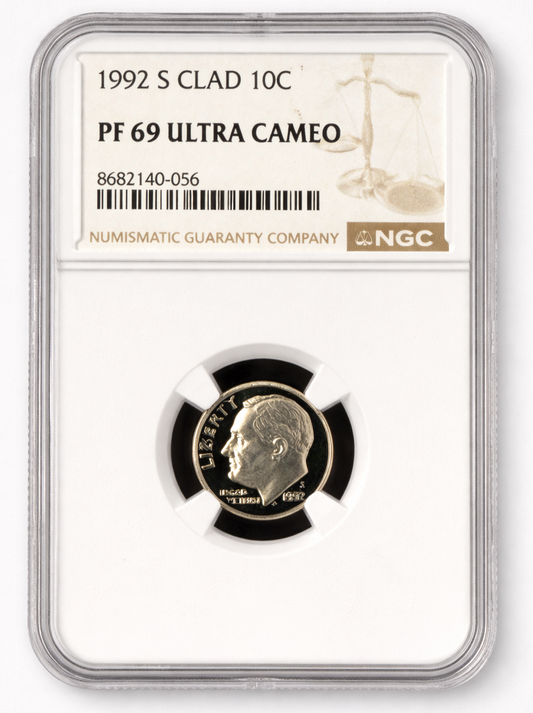 1992-S Roosevelt Dime PF69 Ultra Cameo NGC Proof Clad 10C Certified