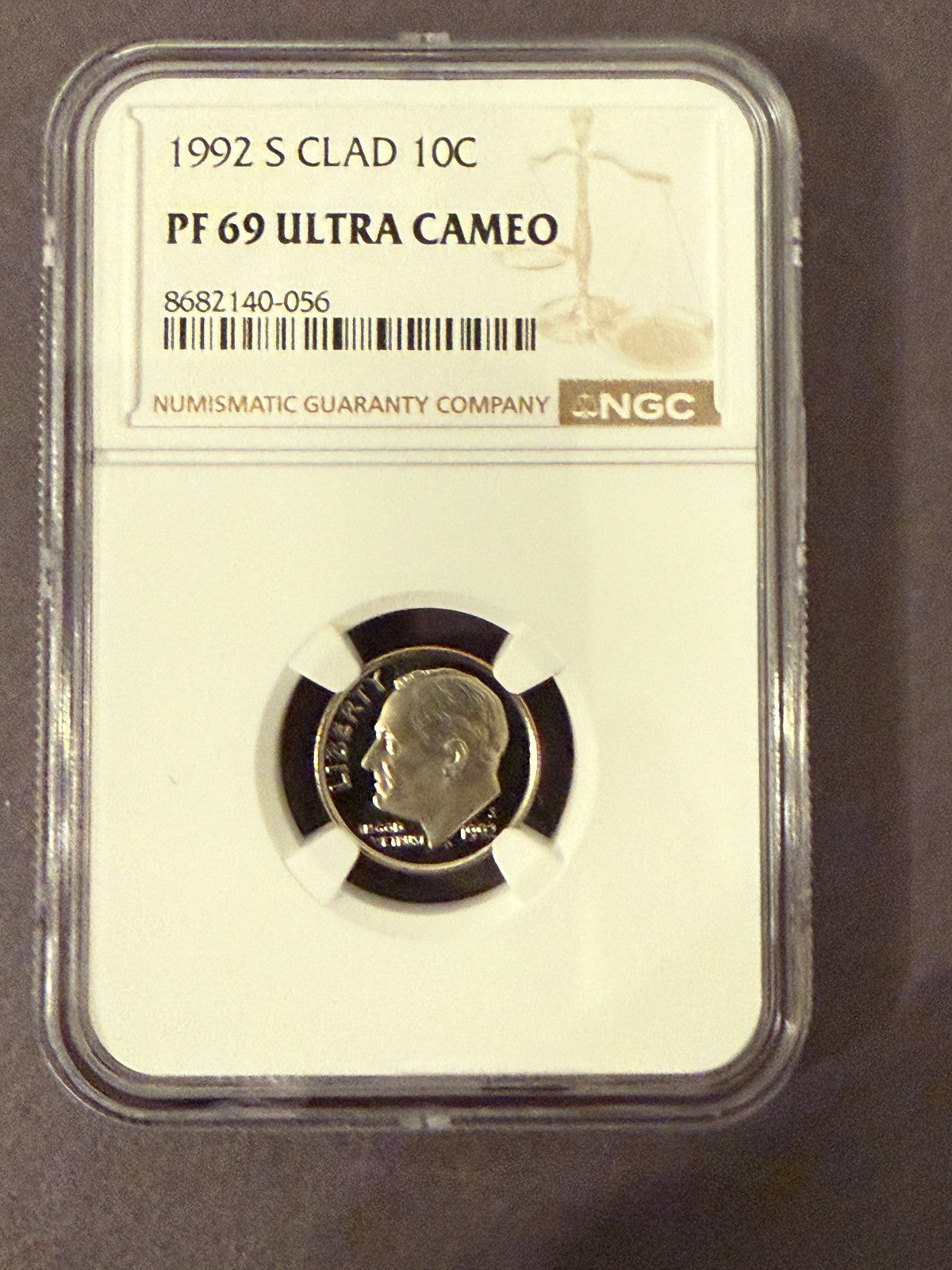 1992-S Roosevelt Dime PF69 Ultra Cameo NGC Proof Clad 10C Certified