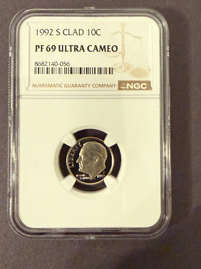 1992-S Roosevelt Dime PF69 Ultra Cameo NGC Proof Clad 10C Certified