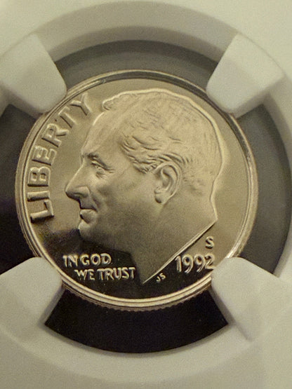 1992-S Roosevelt Dime PF69 Ultra Cameo NGC Proof Clad 10C Certified