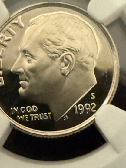 1992-S Roosevelt Dime PF69 Ultra Cameo NGC Proof Clad 10C Certified
