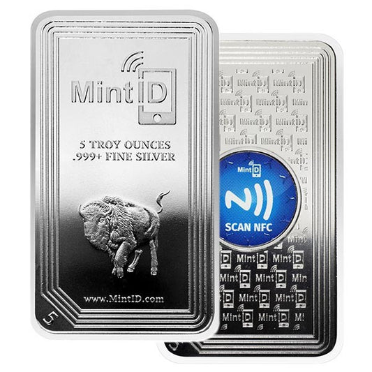 MintID 5 oz .999 Fine Silver Buffalo Bar NFC Scan Verified Bullion