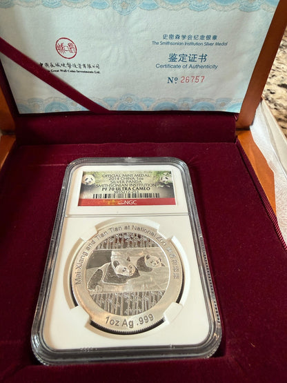 2014 China Silver Panda 1oz .999 Coin Smithsonian Official Mint