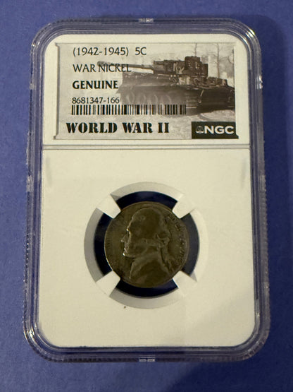 WWII War Nickel 1942-1945 5C NGC Genuine 35% Silver US Coin
