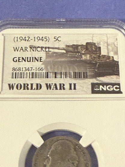 WWII War Nickel 1942-1945 5C NGC Genuine 35% Silver US Coin