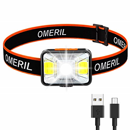 Omeril LED Rechargeable Headlamp USB Spotlight Floodlight Waterproof