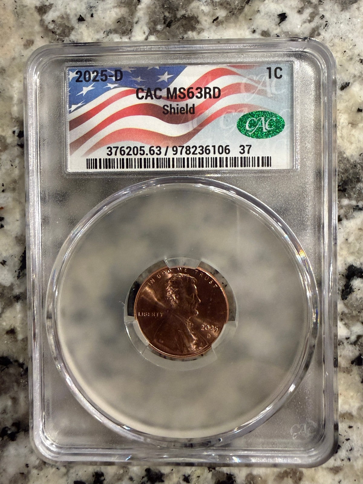2025-D Lincoln Shield Cent CAC MS63RD Prooflike Certified Red Penny