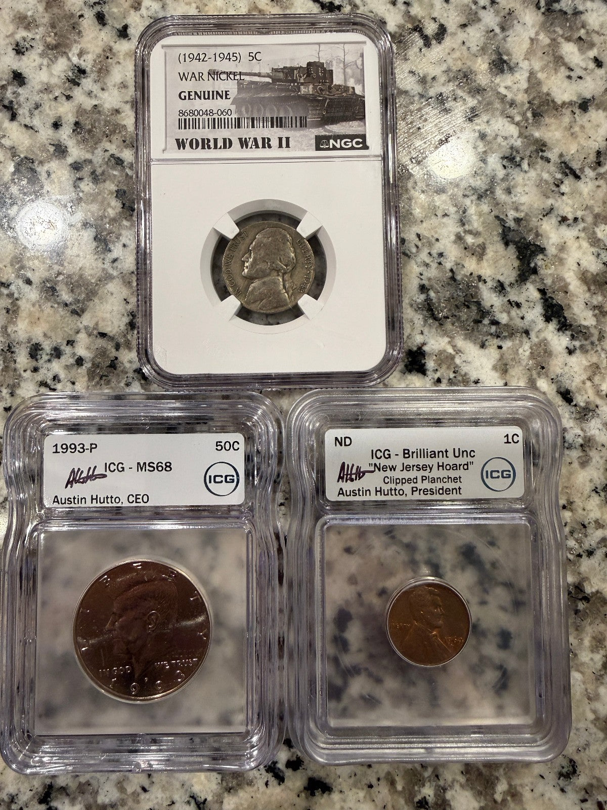 1993 P Kennedy Half Dollar MS68 ICG & 1943 P WWII War Nickel Silver Coins