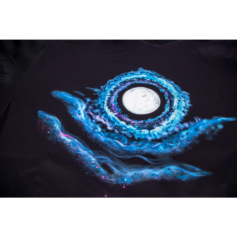 TheMoonAndPenny Moon Graphic Hoodie Black Pullover Hoodie Small Galaxy Sweatshirt