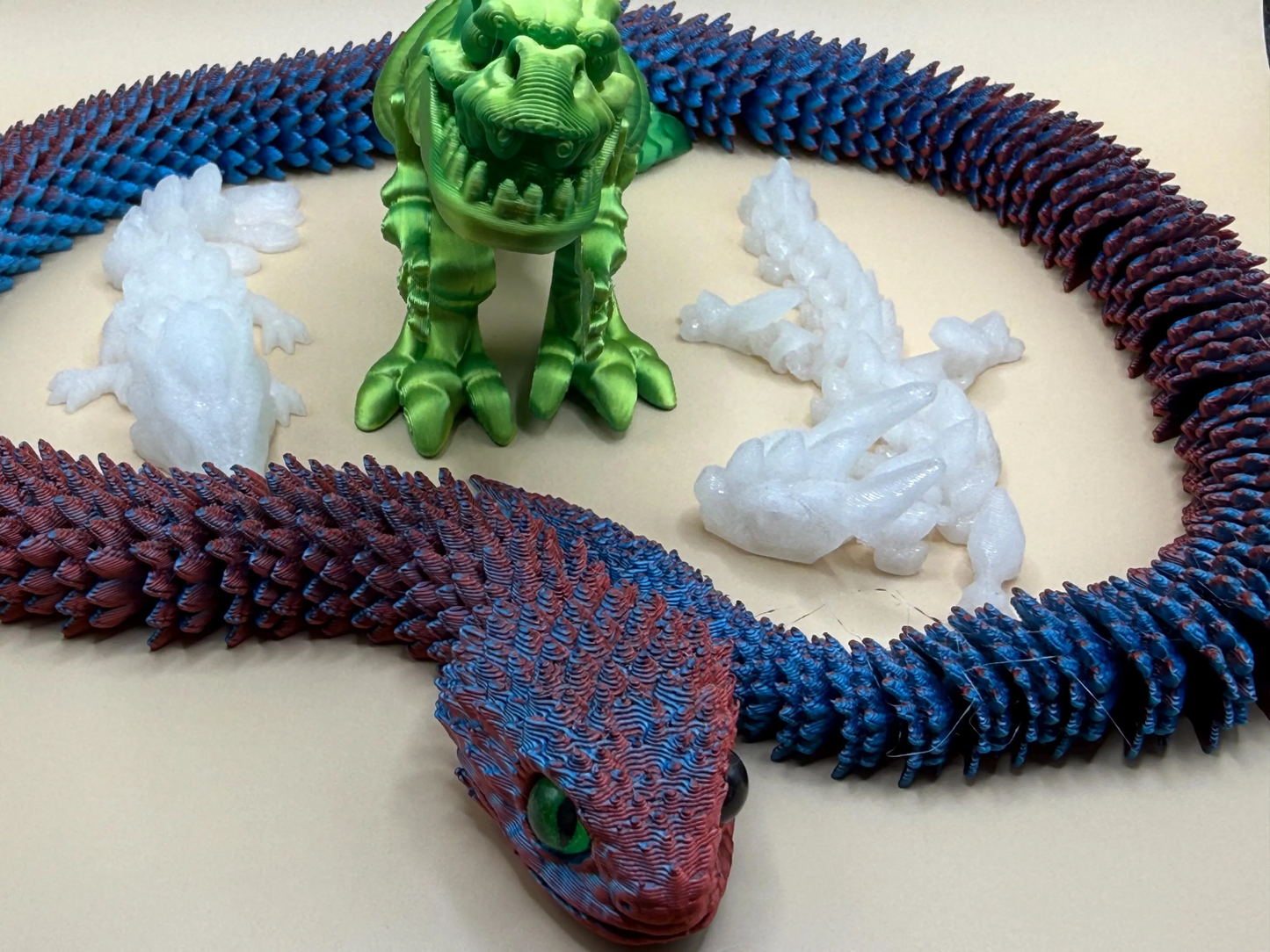 Articulated 3D Printed Dragon Dinosaur 4 Pack Flexible Figgly Fantasy Fidget Toys