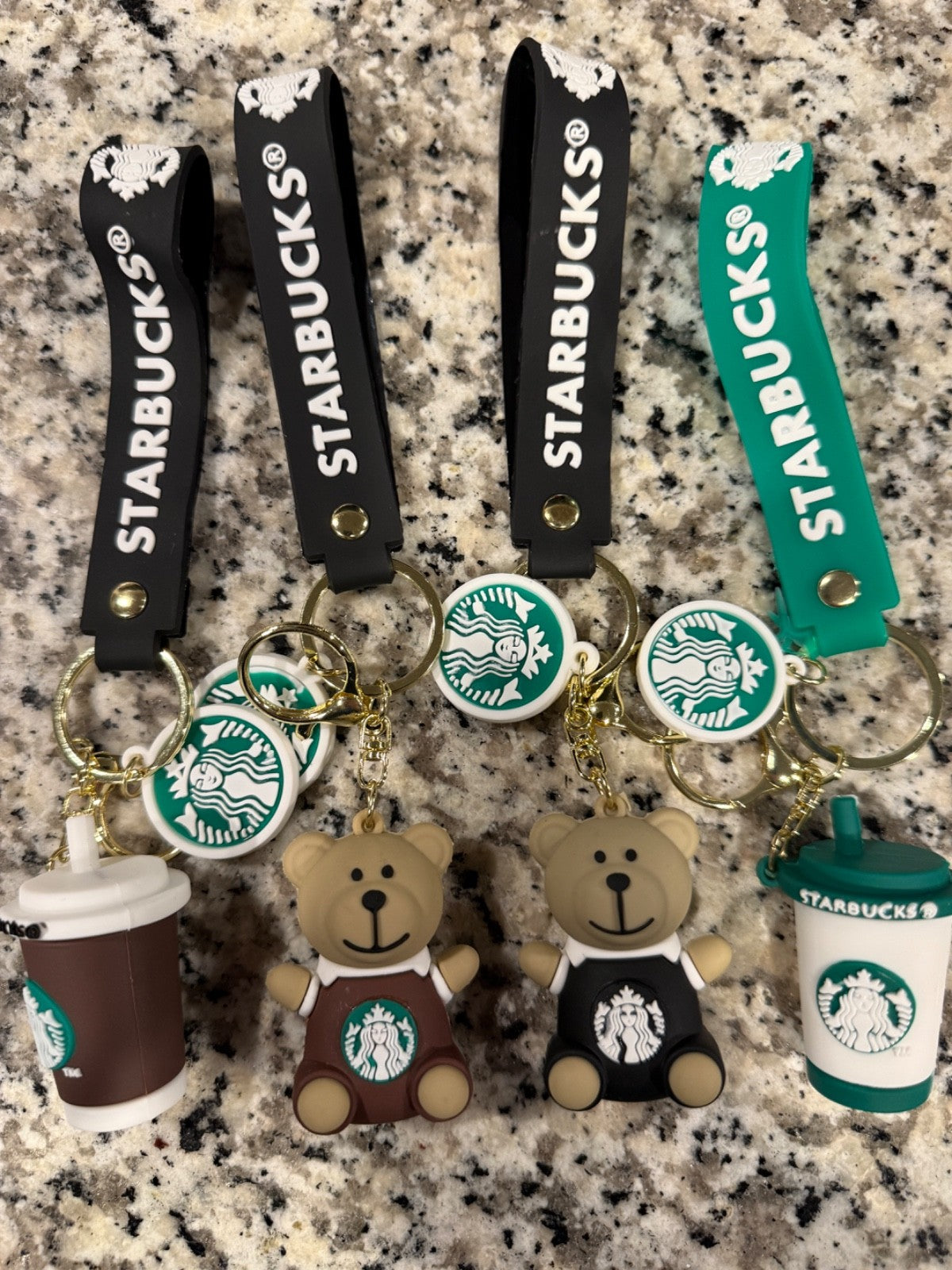 Starbucks Inspired Bear & Coffee Cup Keychain 4 Pack Cute Barista Bag Charm Set
