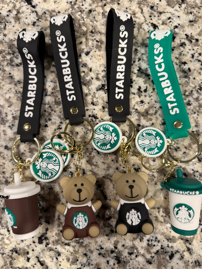 Starbucks Inspired Bear & Coffee Cup Keychain 4 Pack Cute Barista Bag Charm Set